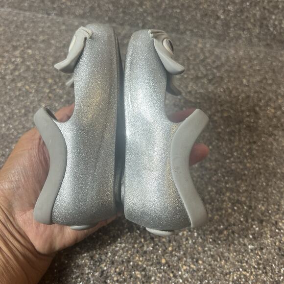 Mini Melissa Mary Jane Kids Little Girl Toddler 6 Silver Cat Glitter Rubber Shoe - Picture 6 of 10